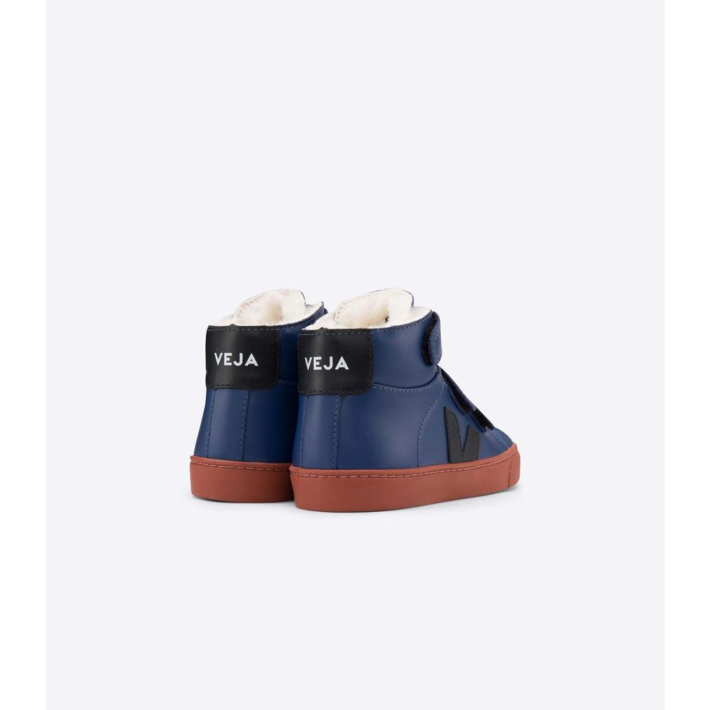 Blue Kids' Veja ESPLAR MID FURED LEATHER High Tops | AU 689MQZ